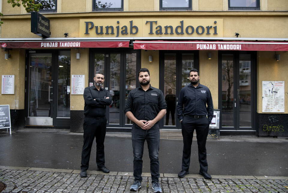 Fra venstre økonomiansvarlig for begge restaurantene Raman Singh, daglig leder av henholdsvis Punjab Tandoori og Theka, Sukhbir Singh og Gurkirt Singh. Punjab Tandoori.