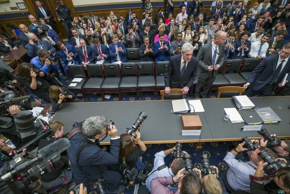 Robert Mueller møter i høring med etterretningskomiteen i Kongressen 24. juli 2019, USA. Rapporten fra etterforskningen som den tidligere FBI-sjefen ledet viser hva Russland er i stand til å gjøre mot et valg. Robert Mueller møter i høring med etterretningskomiteen i Kongressen 24. juli 2019, USA. Rapporten fra etterforskningen som den tidligere FBI-sjefen ledet viser hva Russland er i stand til å gjøre mot et valg.