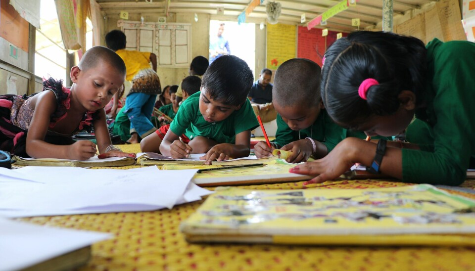 Førsteklassinger på en liten skole i Mymensingh, nord-øst for hovedstaden Dhaka i Bangladesh i 2018.