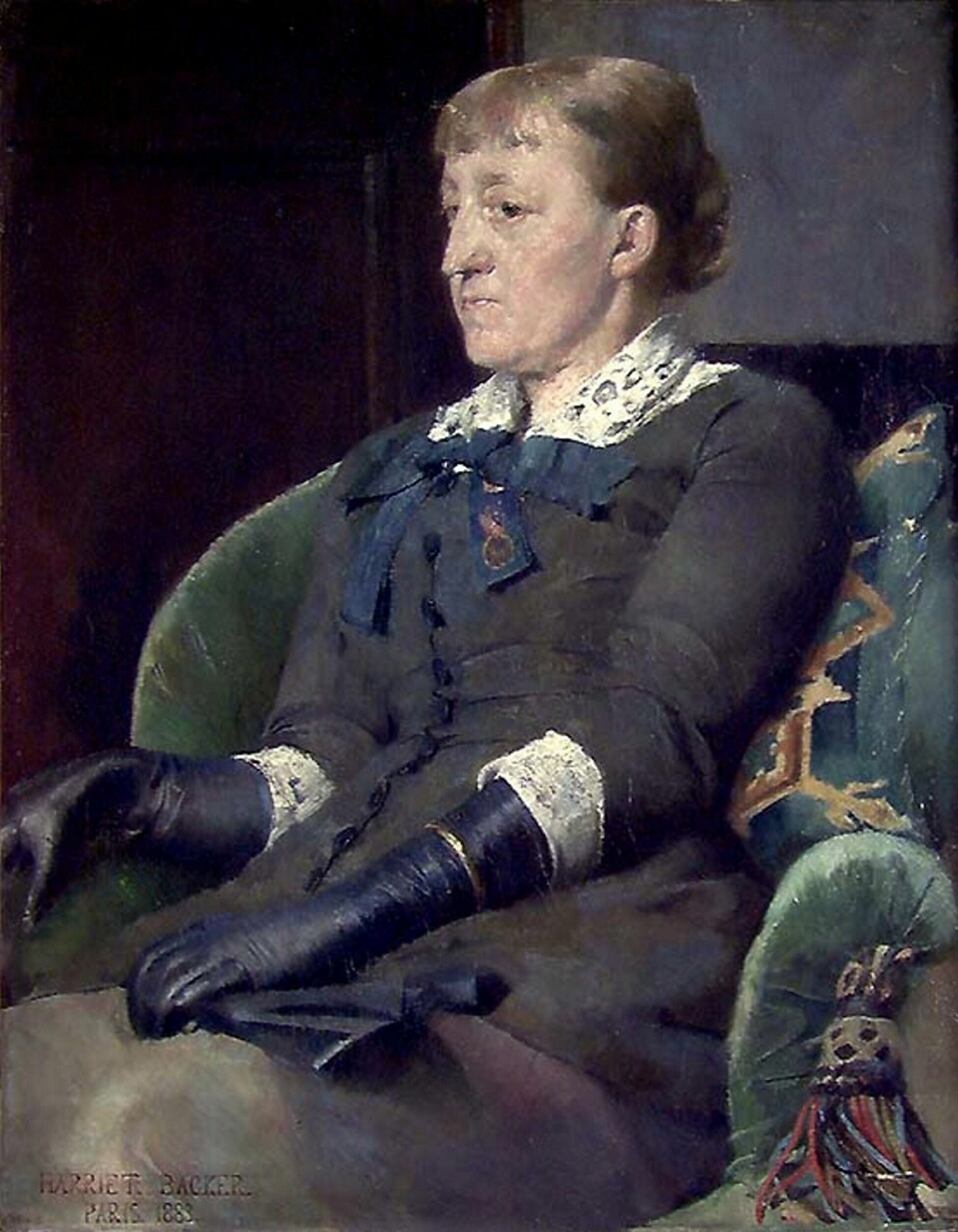 Maleren Kitty Kielland malt av venninnen Harriet Backer. Maleren Kitty Kielland malt av venninnen Harriet Backer.