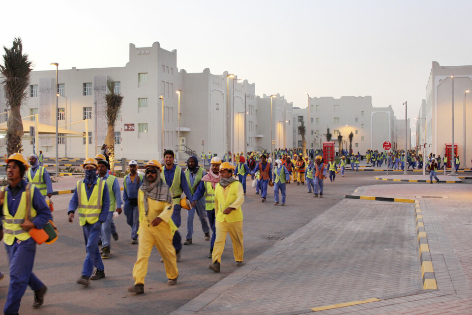 Arbeidere på vei hjem i Labour City i Doha, Qatar. Bildet er tatt under en omvisning i forbindelse med AIPS-kongressen i 2016. Arbeidere på vei hjem i Labour City i Doha, Qatar. Bildet er tatt under en omvisning i forbindelse med AIPS-kongressen i 2016.