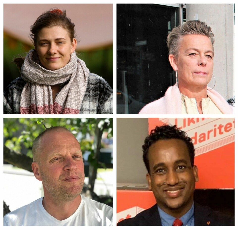Hannah Berg (Rødt), Helga Aakre (SV), Gøran Karlsen (Bym) og Mohamed Amaleti (AP). Hannah Berg (Rødt), Helga Aakre (SV), Gøran Karlsen (Bym) og Mohamed Amaleti (AP).