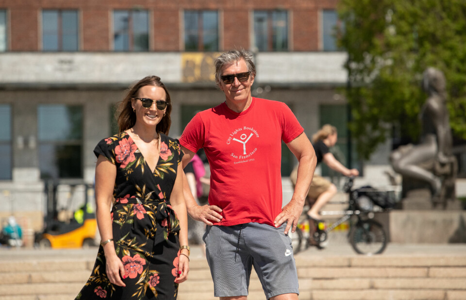 Gründerne Per Elvestuen og Catharina Frostad fra Clean Sea Solutions står bak dronen. Gründerne Per Elvestuen og Catharina Frostad fra Clean Sea Solutions står bak dronen.