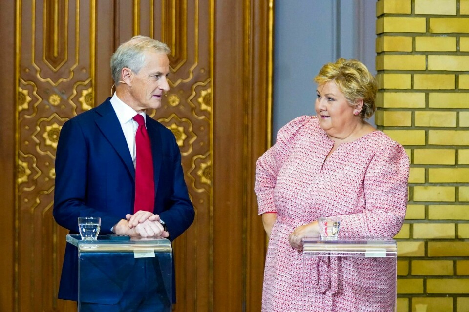Arbeiderpartiet går fram, men ikke like mye som Høyre, på februarmålingen for Klassekampen og Nationen. På bildet er Ap-leder Jonas Gahr Støre og Høyre-leder Erna Solberg. Arbeiderpartiet går fram, men ikke like mye som Høyre, på februarmålingen for Klassekampen og Nationen. På bildet er Ap-leder Jonas Gahr Støre og Høyre-leder Erna Solberg.