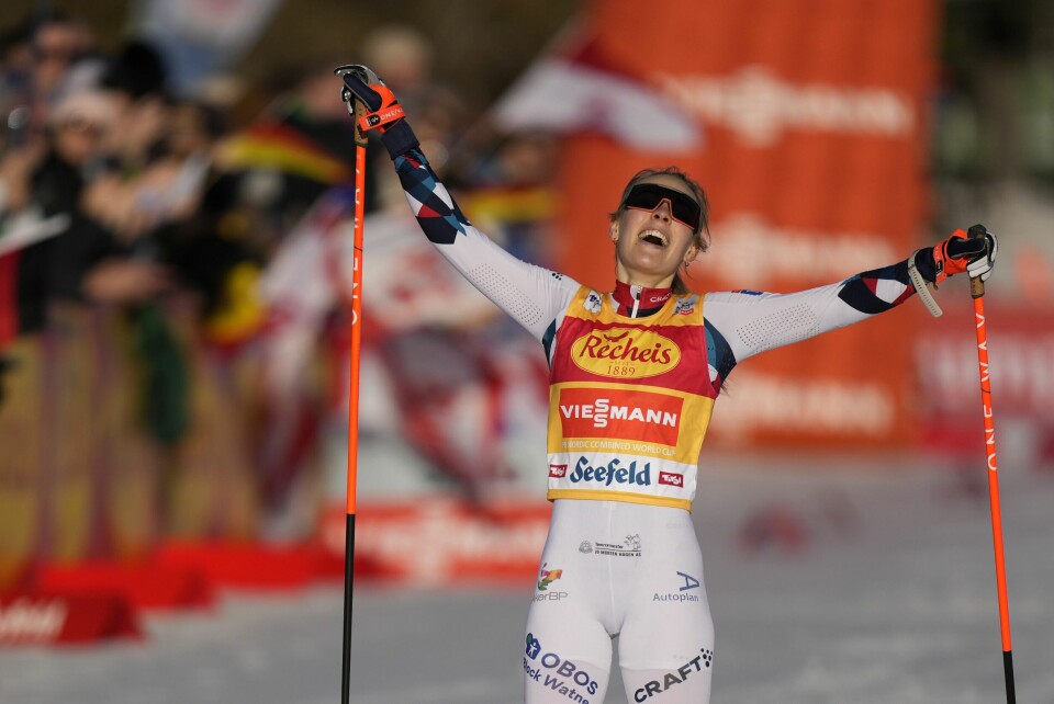 Ida Marie Hagen gikk et gnistrende langrenn og kunne juble for nok en verdenscupseier. Her fra forrige helg i Seefeld. Ida Marie Hagen vant i Otepää. Foto: Matthias Schrader / AP / NTB