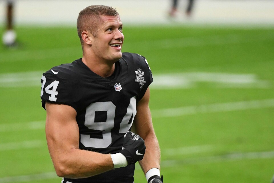 Carl Nassib skriver historie i USAs største idrett. Carl Nassib skriver historie i USAs største idrett. Foto:
