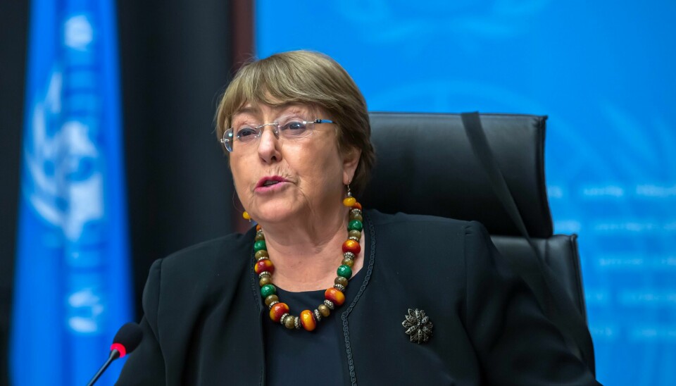 FNs høykommisjonær for menneskerettigheter, Michelle Bachelet, avbildet i desember i fjor på en pressekonferanse. FNs høykommisjonær for menneskerettigheter, Michelle Bachelet, avbildet i desember i fjor på en pressekonferanse. Foto: Martial Trezzini/Keystone via AP / NTB