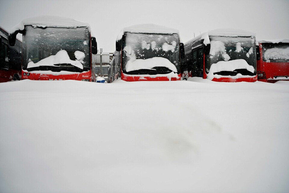 All snøen som falt i går, setter sitt preg på busstrafikken også i dag, melder Ruter. Illustrasjonsfoto. All snøen som falt i går, setter sitt preg på busstrafikken også i dag, melder Ruter. Illustrasjonsfoto: Annika Byrde / NTB