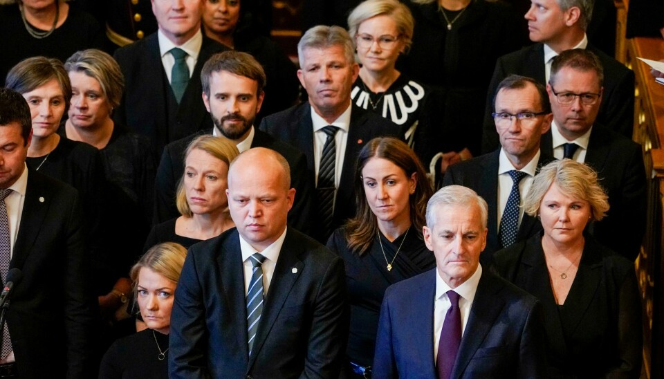 Ap/Sp-regjeringen, slik den var sammensatt ved Stortingets høytidelige åpning i fjor. Statsminister Jonas Gahr Støre og regjeringen under den høytidelige åpningen av det 168. Stortinget. Foto: Ole Berg-Rusten / NTB / POOL