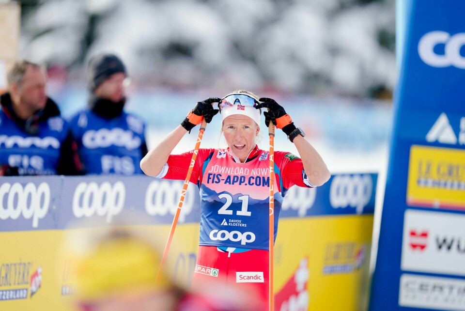 Astrid Øyre Slind avbildet etter 20-kilometeren i Davos tidligere i uken. Astrid Øyre Slind avbildet etter 20-kilometeren i Davos tidligere i uken. Foto: Terje Pedersen / NTB