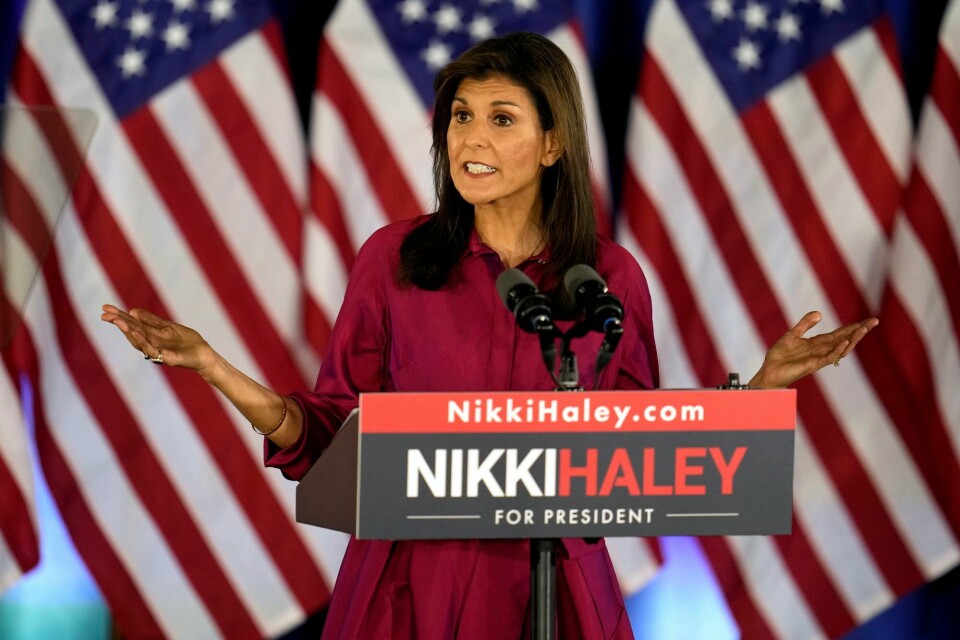 Tidligere FN-ambassadør Nikki Haley måtte se seg slått av både Donald Trump og Ron DeSantis i nominasjonsvalget i Iowa. Tidligere FN-ambassadør Nikki Haley måtte se seg slått av både Donald Trump og Ron DeSantis i nominasjonsvalget i Iowa.