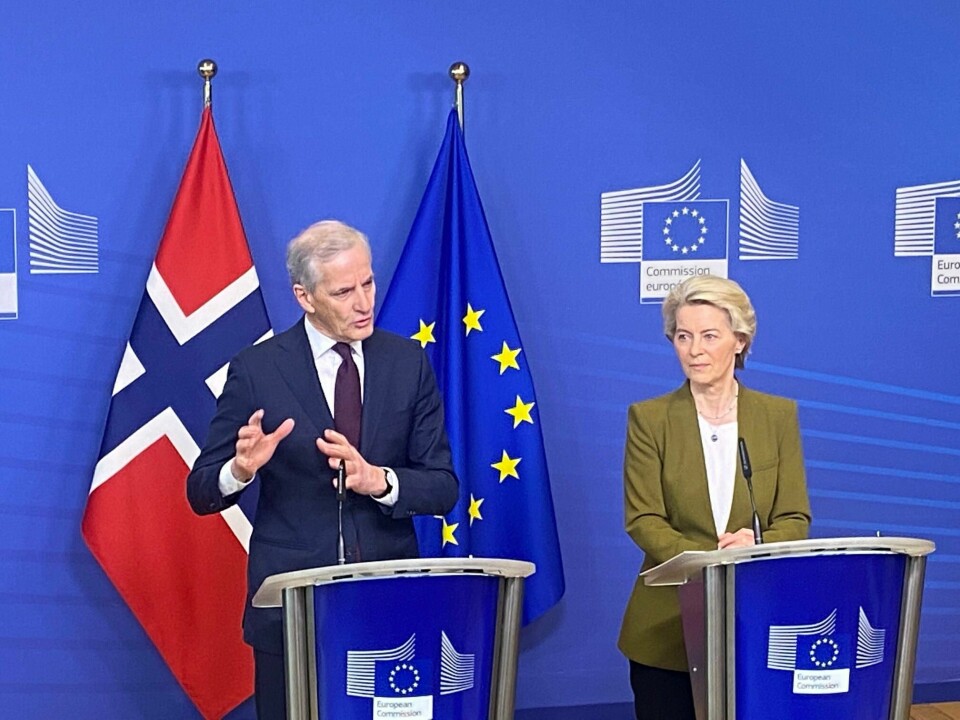 EU når ikke mål om karbonfangst og lagring uten Norge, skriver EU selv i et lekket dokument. Her er statsminister Jonas Gahr Støre sammen med EU-topp Ursula von der Leyen EU når ikke mål om karbonfangst og lagring uten Norge, skriver EU selv i et lekket dokument. Her er statsminister Jonas Gahr Støre sammen med EU-topp Ursula von der Leyen