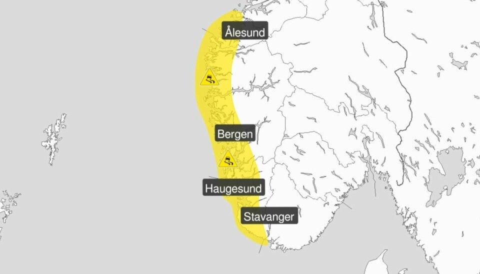 Det er meldt gult farevarsel for glatt føre på store områder til helgen. xx