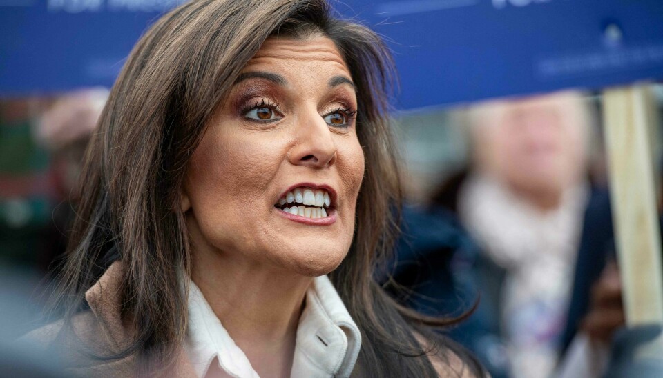 Tidligere FN-ambassadør Nikki Haley er nå den eneste motkandidaten til Donald Trump, i republikanernes nominasjonsprosess. Tirsdag var hun i New Hampshire. Snakker med pressen
