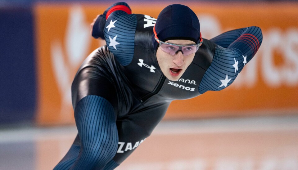 Jordan Stolz gikk tidenes raskeste 1000 meter i Salt Lake City fredag. Jordan Stolz gikk tidenes raskeste 1000 meter i Salt Lake City fredag.Foto: Carina Johansen / NTB