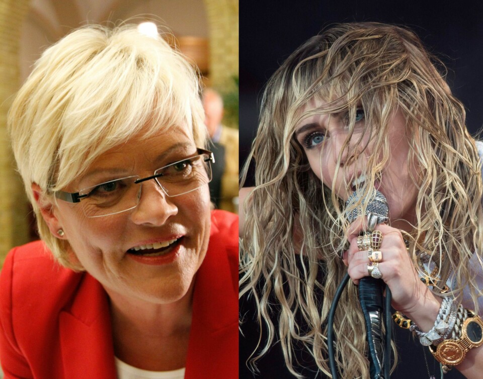 Kristin Halvorsen og Miley Cyrus var begge å finne på Time Magazines liste over verdens 100 mest innflytelsesrike personer i 2008. (Foto: Foto: Terje Bendiksby / NTB og Oli Scarff /AFP) .