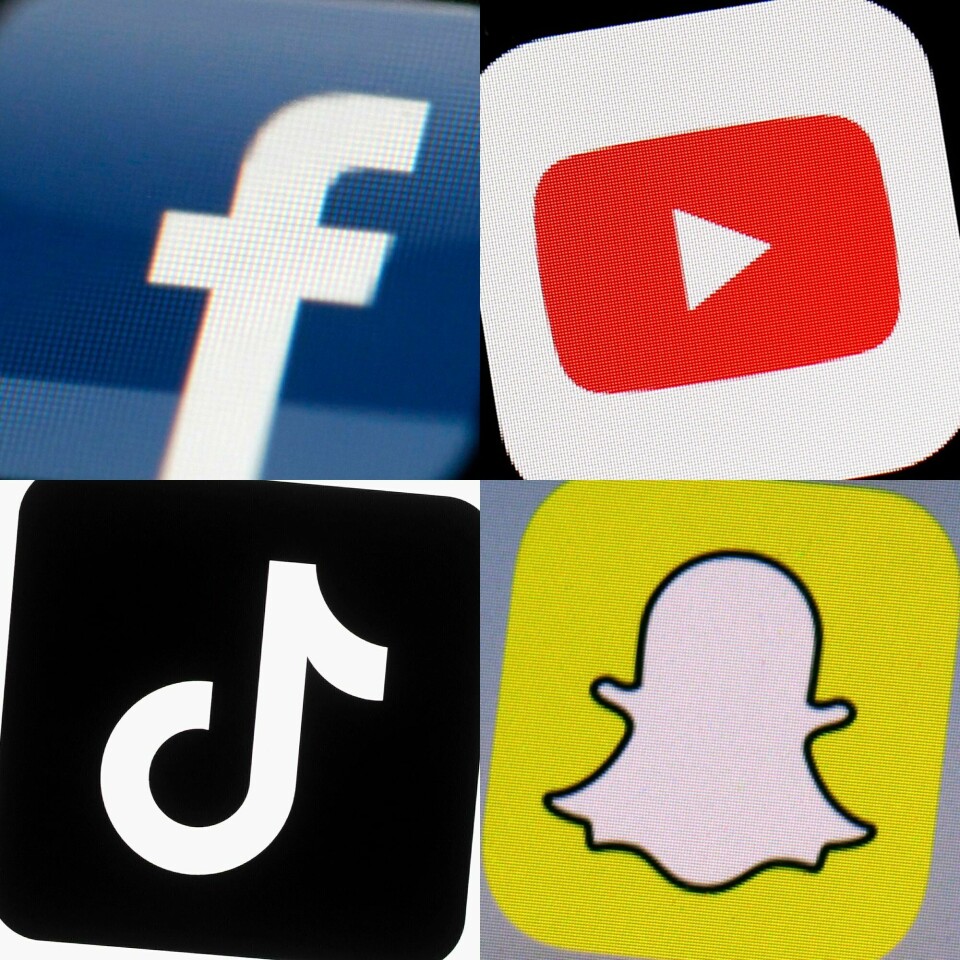 Logoene til Facebook, Youtube, Tiktok and Snapchat. Logoene til Facebook, Youtube, Tiktok and Snapchat. Arkivfoto: AP / NTB