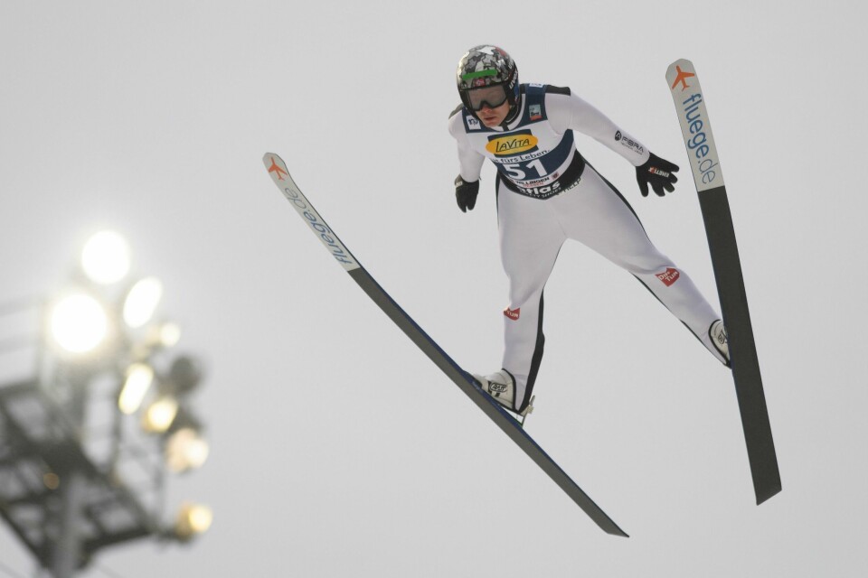 Marius Lindvik under søndagens 1. omgang i Willingen. Marius Lindvik under søndagens 1. omgang i Willingen. Foto: Swen Pfoertner / DPA / AP / NTB.