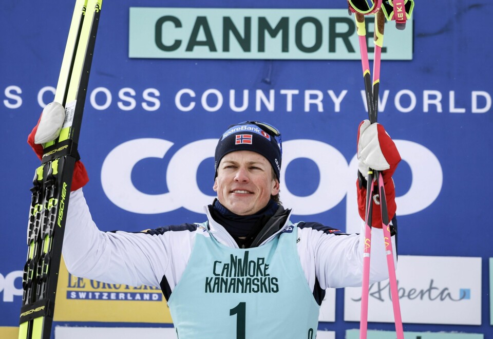 Johannes Høsflot Klæbo tok sin tredje seier på én uke, da han vant sprinten også i Minneapolis. Her fra Canmore. Johannes Høsflot Klæbo tok sin tredje seier på én uke, da han vant sprinten også i Minneapolis. Her fra Canmore.