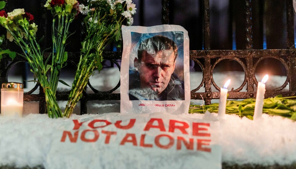 Portett bilde av opposisjonspolitikeren Aleksej Navalnyj har blitt lagt igjen foran Russlands ambasade i Oslo. Portett bilde av opposisjonspolitikeren Aleksej Navalnyj har blitt lagt igjen foran Russlands ambasade i Oslo.