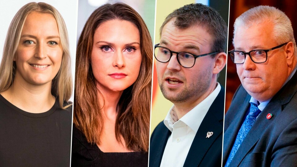 De fire borgerlige partiene er ikke enige om hvilken narkotikapolitikk Norge skal ha. F.v.: Sandra Bruflot (H), Ingvild Wetrhus Thorsvik (V), Kjell Ingolf Ropstad (KrF) og Bård Hoksrud (Frp). De fire borgerlige partiene er ikke enige om hvilken narkotikapolitikk Norge skal ha. F.v.: Sandra Bruflot (H), Ingvild Wetrhus Thorsvik (V), Kjell Ingolf Ropstad (KrF) og Bård Hoksrud (Frp).