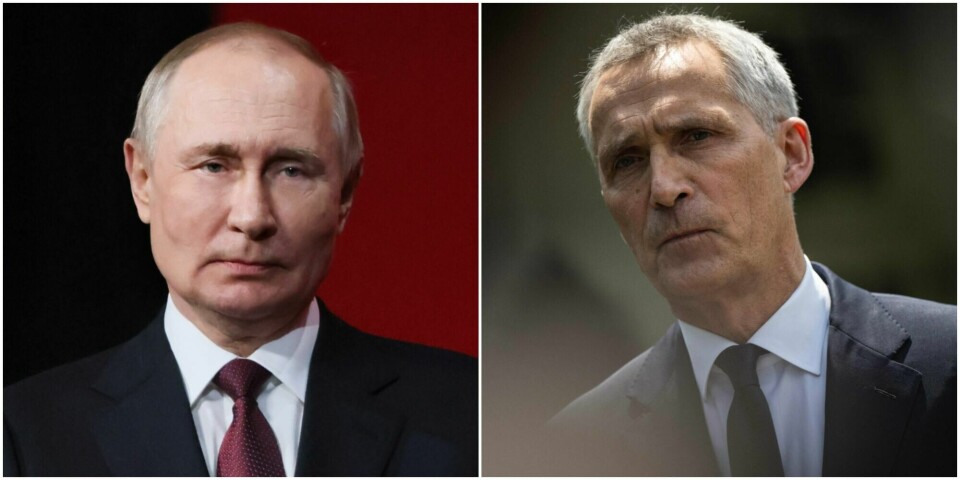 Russland-president Vladimir Putin og Nato-sjef Jens Stoltenberg. Montasje. Vladimir Putin. Jens Stoltenberg. Montasje.