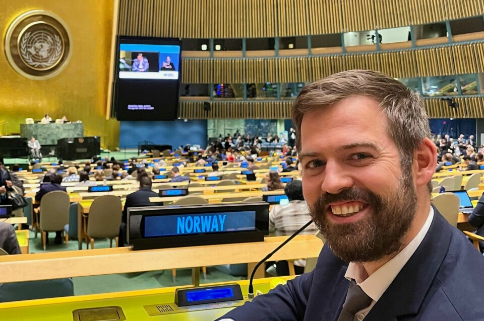 Torbjørn Vereide på plass i FN-bygningen i New York. Torbjørn Vereide på plass i FN-bygningen i New York.