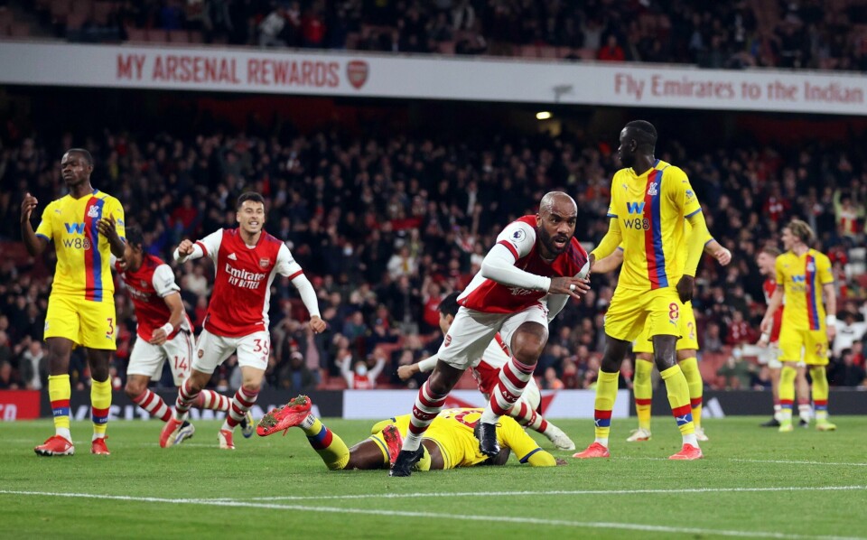 Alexandre Lacazette berget ett poeng for Arsenal hjemme mot Crystal Palace nesten fem minutter på overtid mandag. Alexandre Lacazette berget ett poeng for Arsenal hjemme mot Crystal Palace nesten fem minutter på overtid mandag.