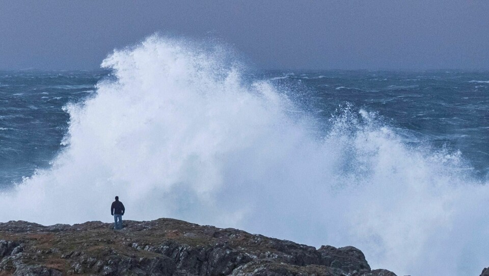 Lista 20161226.
Ekstremværet Urd er på vei.
En mann ser på bølgene i forbindelse med ekstremværet Urd ved Jølle på Lista.
Foto: Tor Erik Schrøder / NTB scanpix