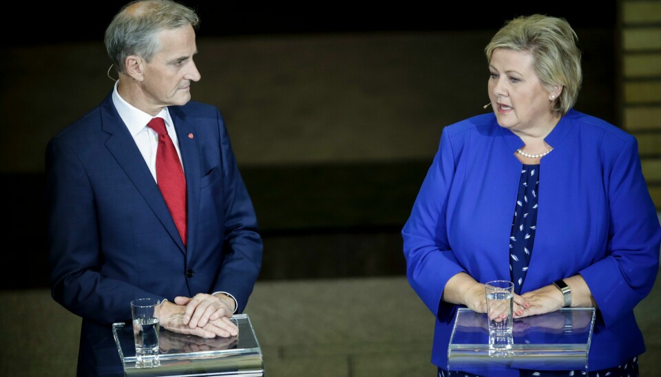 Ap-leder Jonas Gahr Støre og statsminister Erna Solberg (H) er uenige om fritt behandlingsvalg er en god ide eller ikke. Foto: Vidar Ruud / NTB