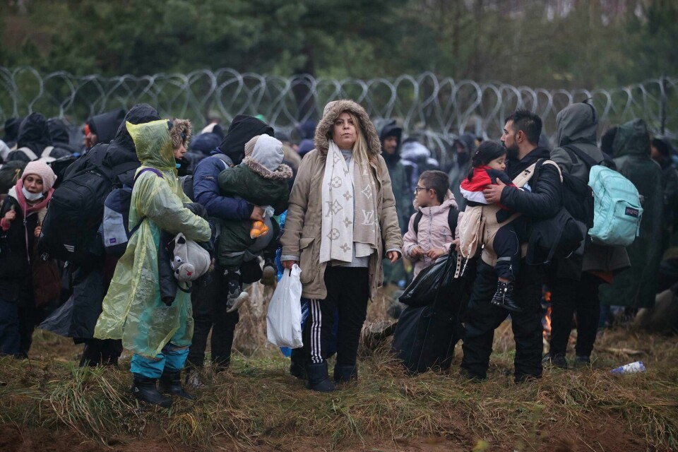 Migranter fra Midtøsten på grensen mellom Polen og Hviterussland. Migranter fra Midtøsten på grensen mellom Polen og Hviterussland.
