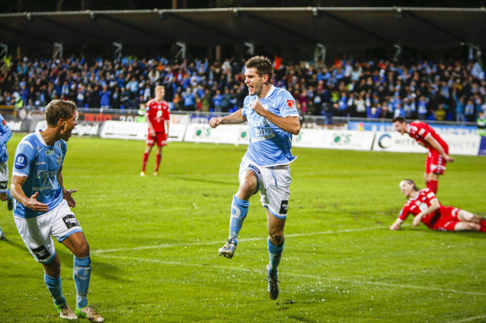 Marius Helle jubler etter 1-0-målet mot Brann. Marius Helle jubler etter 1-0-målet mot Brann.
