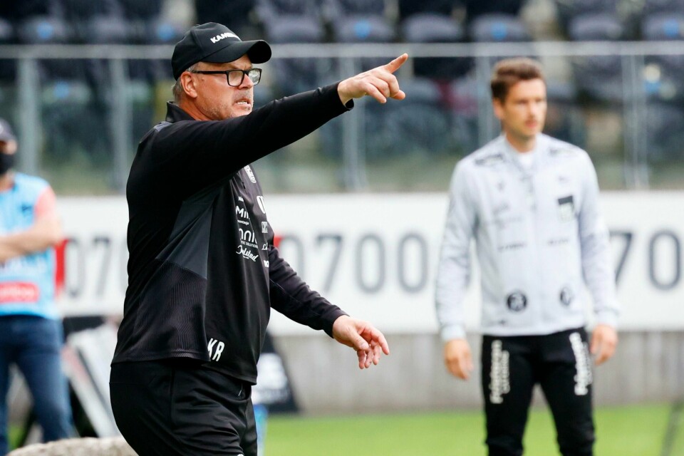 HamKam-trener Kjetil Rekdal, her i kamp mot Start tidligere i sesongen, ledet sitt HamKam til en ny seier i 1.-divisjon. HamKam-trener Kjetil Rekdal så poenget glippe på overtid i toppkampen mot Aalesund i 1. divisjon onsdag. Foto: Tor Erik Schrøder / NTB