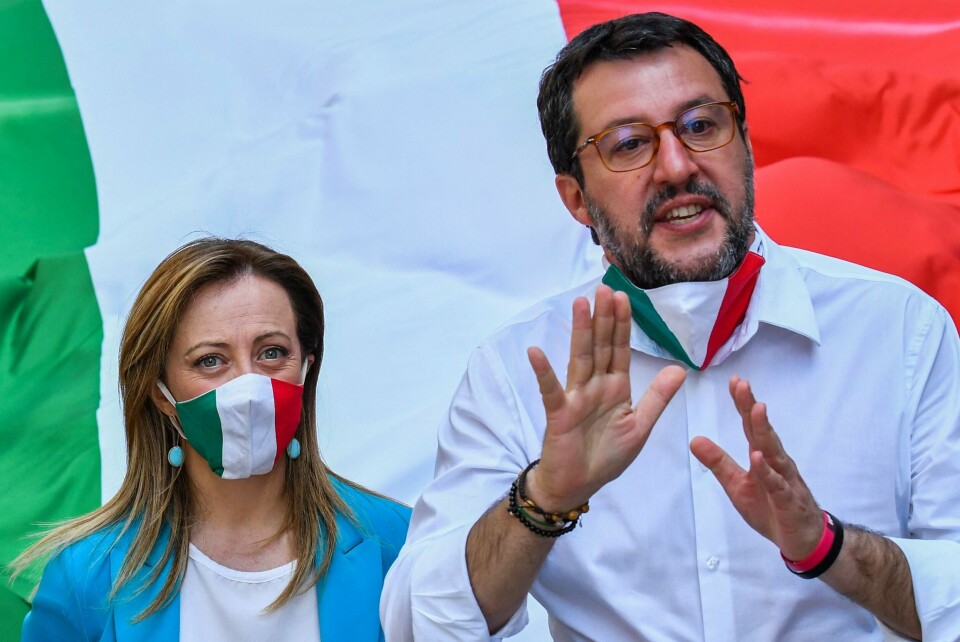 Lederen av Italias Brødre, Giorgia Meloni (t.v) og lederen for Lega Nord, Matteo Salvini (t.h). Meloni har tatt igjen Salvini i meningsmålingene og kan ende opp som landets neste statsminister Lederen av Italias Brødre, Giorgia Meloni (t.v) og lederen for Lega Nord, Matteo Salvini. Meloni har tatt igjen Salvini i meningsmålingene og kan ende opp som landets neste statsminister