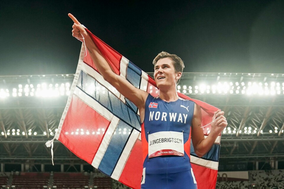 Jakob Ingebrigtsen var blant Norges fire gullvinnere i OL, som gjorde at Norge ble beste nordiske nasjon i Tokyo. Jakob Ingebrigtsen fra Norge jubler for gull etter finalen på 1500 meter for menn under OL i Tokyo. Foto: Stian Lysberg Solum / NTB