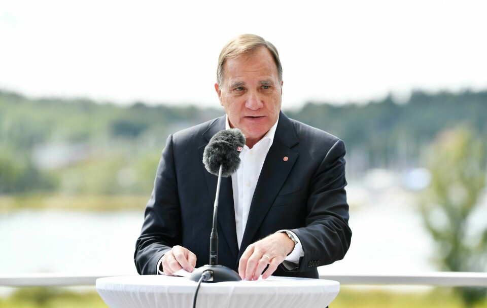Stefan Löfven (S) varslet søndag at han går av som statsminister og partileder i november. ÅKERSBERGA , SVERIGE 20210822. Statsminister Stefan Löfven (S) håller pressträff efter sitt sommartal på Runö kursgård i Åkersberga.Foto: Henrik Montgomery/TT / NTB