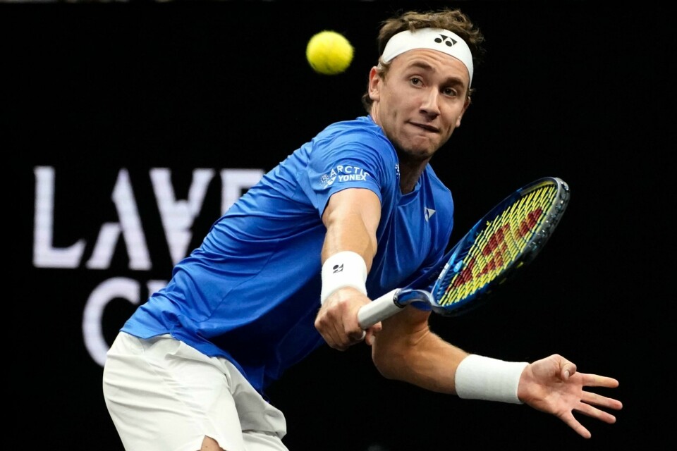 Casper Ruud i aksjon i Laver Cup. Nå skal han møte tidligere verdensener Andy Murray i San Diego Open. Casper Ruud imponerte da han debuterte i Laver Cup i tennis med seier. Foto: Elise Amendola, AP / NTB