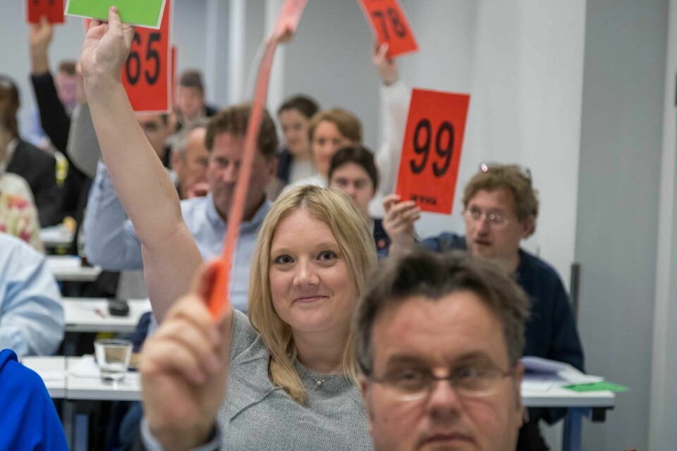 Aina Stenersen kjempet og vant førsteplassen i Oslo Frp. Her under nominasjonsmøte i Oslo Frp mandag, der de stemte over sine kandidater til neste års kommunevalg.