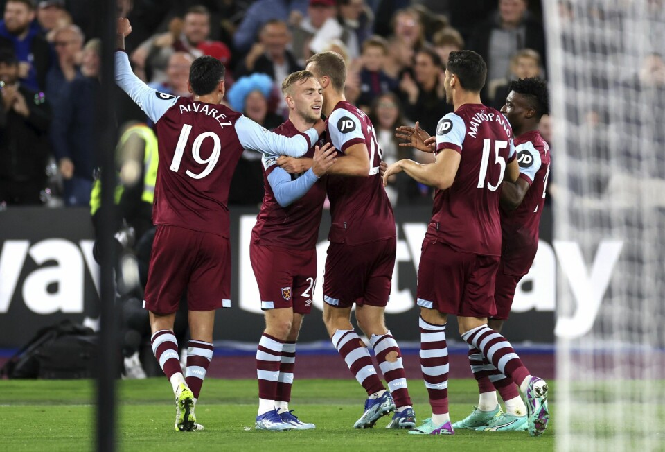 Jarrod Bowen og West Ham kunne juble for avansement i ligacupen. Jarrod Bowen og West Ham kunne juble for avansement i ligacupen. Foto: John Walton / PA via AP / NTB