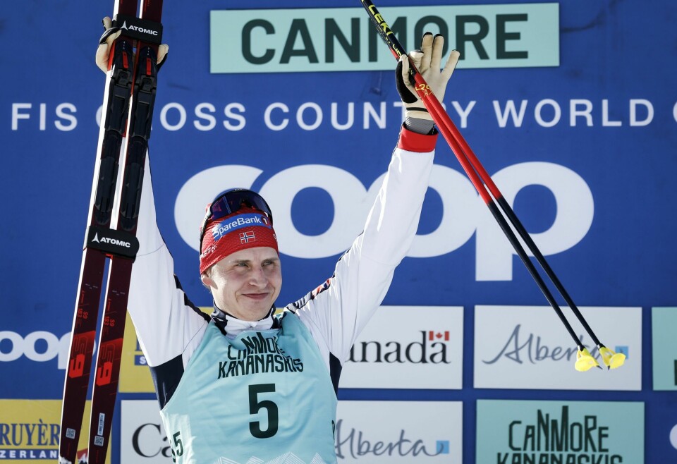 Simen Hegstad Krüger etter en verdenscupseier i Canada nylig. Foto: Jeff McIntosh / The Canadian Press / AP / NTB Simen Hegstad Krüger etter en verdenscupseier i Canada nylig. Foto: Jeff McIntosh / The Canadian Press / AP / NTB