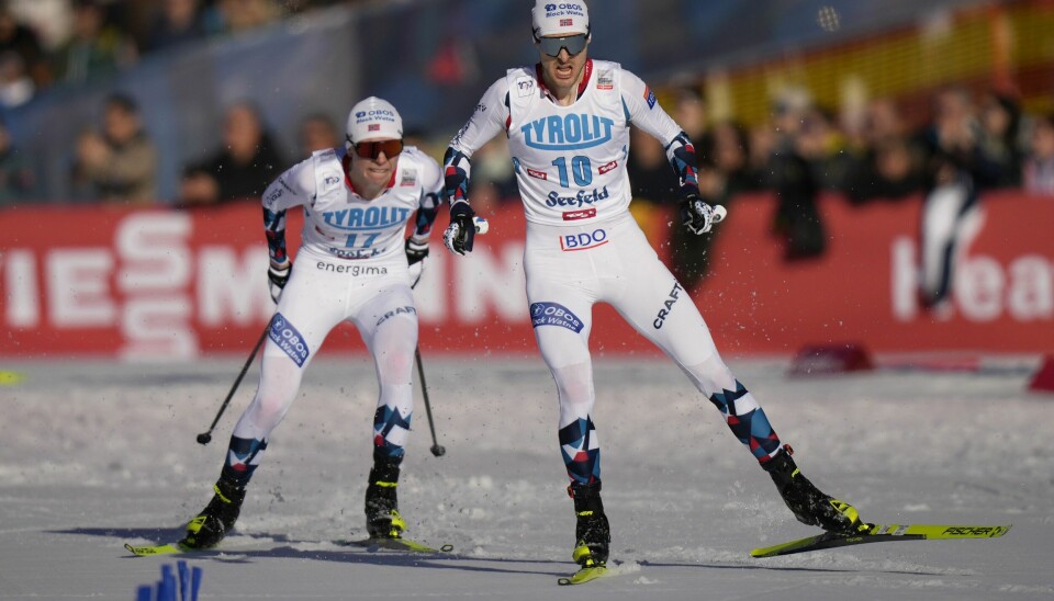 Jørgen Graabak og Jens Lurås Oftebro gikk Norge inn til ny seier i lagsprinten i kombinert Jørgen Graabak og Jens Lurås Oftebro. Foto: Matthias Schrader / AP / NTB
