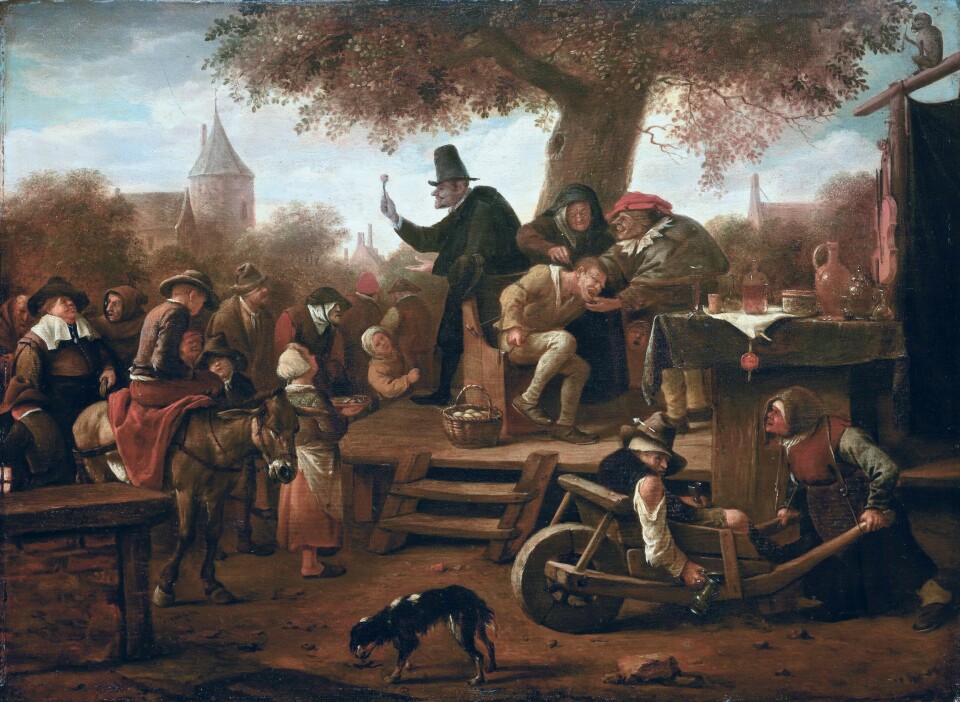 Kvakksalveren, De kwakzalver fra 1650-tallet av den nederlandske maleren Jan Steen. Begrepet kvakksalver brukes fortsatt om en som driver virksomhet som lege eller tannlege uten å være autorisert. Kilde: Frans Hals Museum, Haarlem Kvakksalveren, De kwakzalver fra 1650-tallet av den nederlandske maleren Jan Steen. Begrepet kvakksalver brukes fortsatt om en som driver virksomhet som lege eller tannlege uten å være autorisert. Kilde: Frans Hals Museum, Haarlem