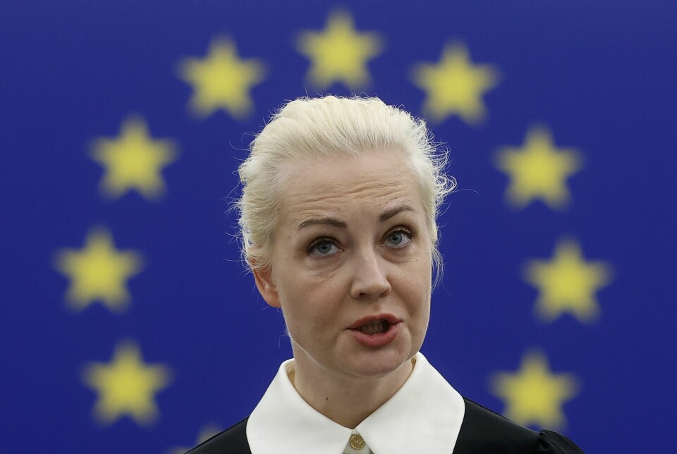 Julia Navalnaja, enken til den russiske opposisjonspolitikeren Aleksej Navalnyj, oppfordrer til protester under presidentvalget 17. mars. Her fra en tale i EU-parlamentet i februar. Julia Navalnaja, enken til den russiske opposisjonspolitikeren Aleksej Navalnyj, oppfordrer til protester under presidentvalget 17. mars. Her fra en tale i EU-parlamentet i februar. Foto: Jean-François Badias / AP / NTB