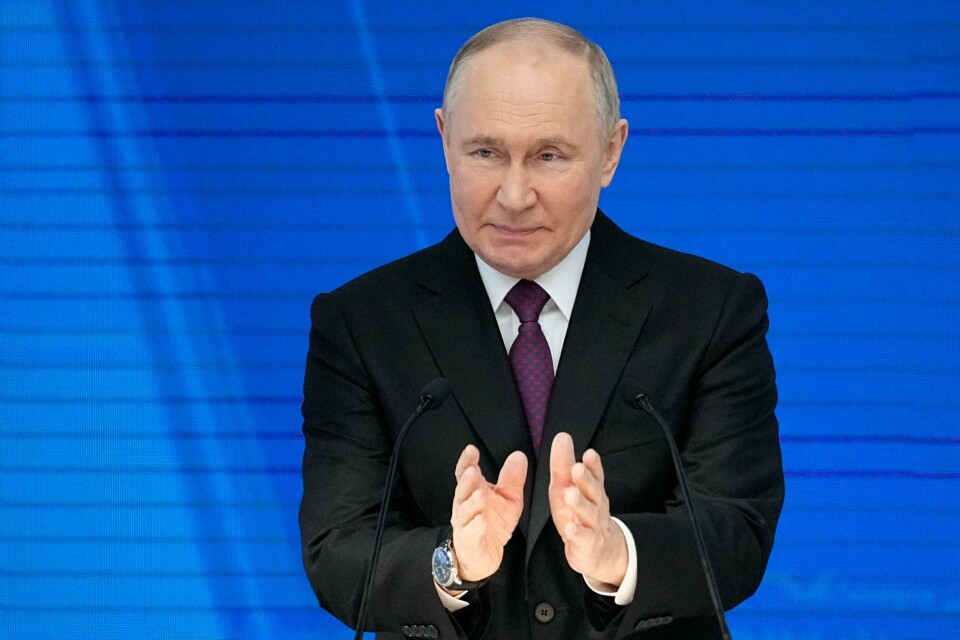 Robert Fico er en beundrer av Russlands president Vladimir Putin (bildet), ifølge NTNU-professor. Russian President Vladimir Putin gestures as he delivers his state-of-the-nation address in Moscow, Russia, Thursday, Feb. 29, 2024. (AP Photo/Alexander Zemlianichenko)