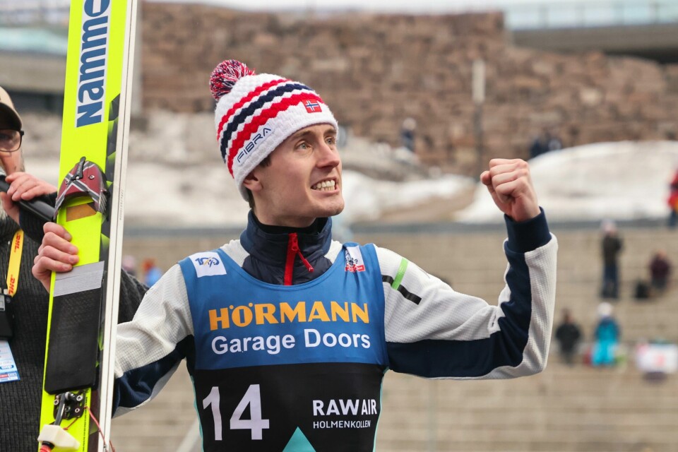 Kristoffer Eriksen Sundal jubler for sin 2. plass i Holmenkollen lørdag. Kristoffer Eriksen Sundal jubler for sin 2. plass i Holmenkollen lørdag.