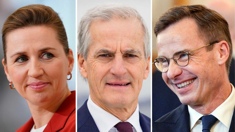 Tre land som deler språk, tradisjon, historie og kultur. Danmarks statsminister Mette Frederiksen, Norges statsminister Jonas Gahr Støre og Sveriges statsminister Ulf Kristersson. Tre land som deler språk, tradisjon, historie og kultur. Danmarks statsminister Mette Frederiksen, Norges statsminister Jonas Gahr Støre og Sveriges statsminister Ulf Kristersson.