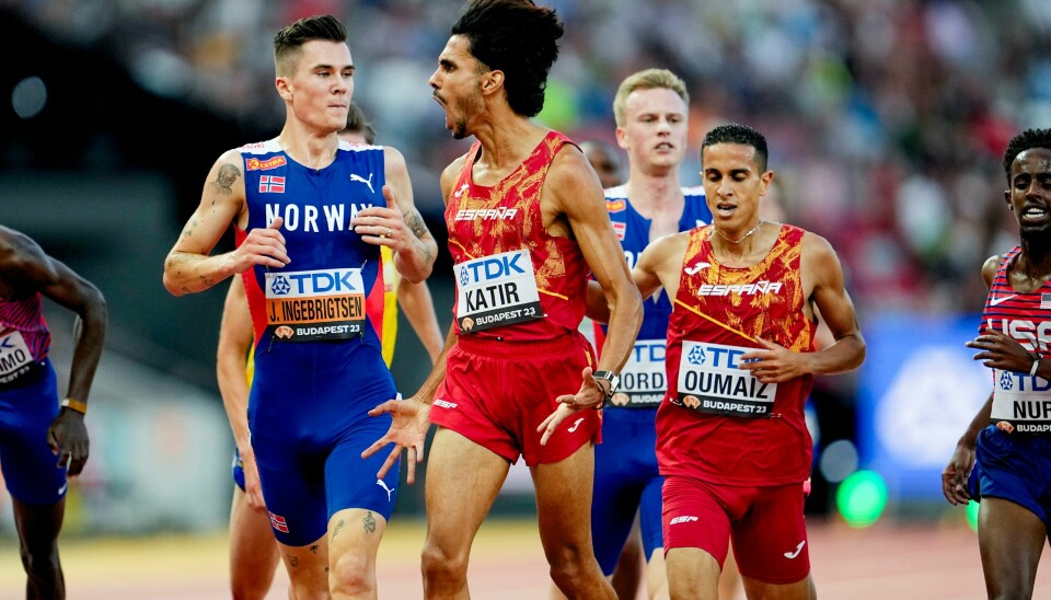 Jakob Ingebrigtsen og Narve Gilje Nordås møtte både Mohamed Katir og Ouassim Oumaiz under den innledende forsøksheatet på 5000 meter under VM i friidrett i Budapest sist sommer. Foto: Beate Oma Dahle / NTB. Jakob Ingebrigtsen og Narve Gilje Nordås møtte både Mohamed Katir og Ouassim Oumaiz under den innledende forsøksheatet på 5000 meter under VM i friidrett i Budapest sist sommer. Foto: Beate Oma Dahle / NTB.