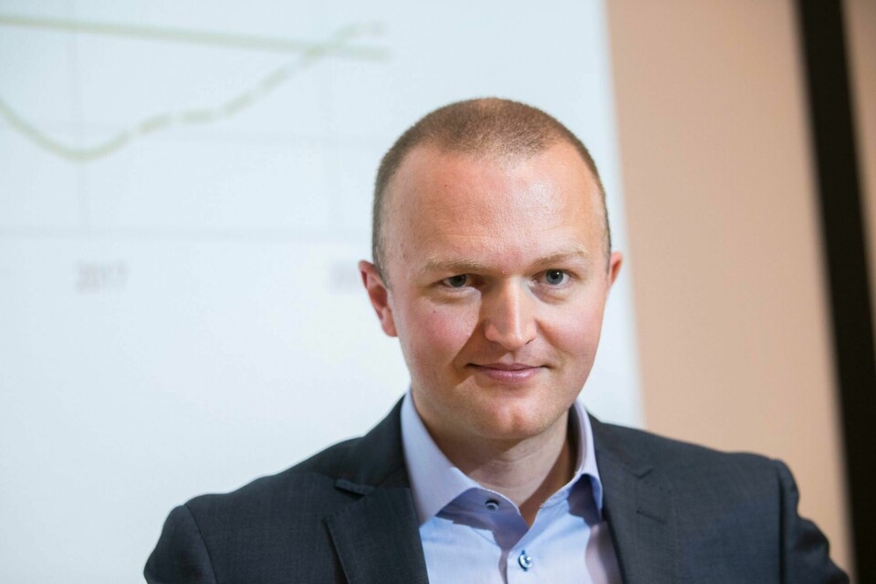 Thomas von Brasch, SSB. Oslo 20170907.Forsker Thomas von Brasch presenterer konjunkturtendensene for Norge under en pressekonferanse hos Statistisk sentralbyrå (SSB) i Oslo torsdag.Foto: Håkon Mosvold Larsen / NTB