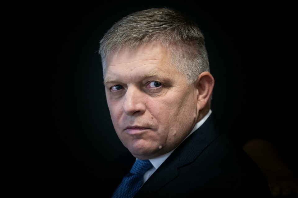 Robert Fico. Leader of Direction - Social Democracy (Smer - SD) party Robert Fico attends an electoral TV debate on September 26, 2023 in Bratislava. The parliamentary elections are scheduled to be held on September 30, 2023 to elect members of the National Council. (Photo by VLADIMIR SIMICEK / AFP)