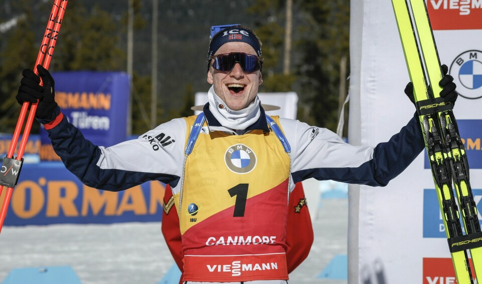 Johannes Thingnes Bø har herjet i Canmore. Johannes Thingnes Bø har herjet i Canmore. Foto: Jeff McIntosh / The Canadian Press via AP / NTB